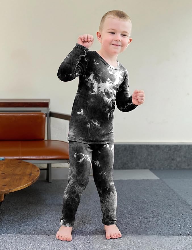 Jimonda Kids Toddler Soft Rayon From Bamboo Pajamas Long Sleeve Boys Girls Sleepwear Outdoor 4pcs Set Tops&Pants Tie Dye Pj