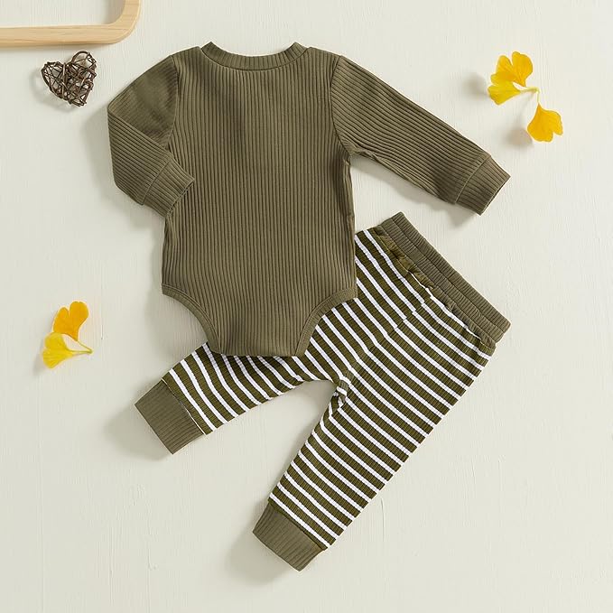 Newborn Baby Boy Girl Clothes Ribbed Knitted Long Sleeve Romper Pants Solid Cotton Infant Fall Winter Outfits 2Pcs