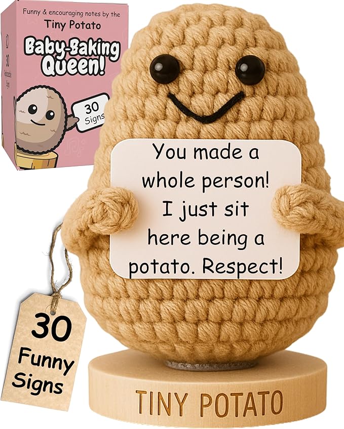 Funny Pregnancy Gifts for First Time Expecting Mothers - Handmade Crochet Potato Doll with 30 Funny Signs for Expecting Soon to Be Moms Pregnant Women - New Mom to be Gifts for 1st time Mom