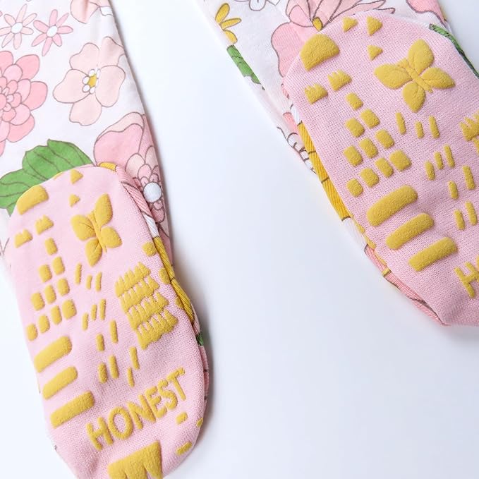 HonestBaby Non-Slip Footed Pajamas One-Piece Sleeper Zip-Front Pjs 100% Organic Cotton for Baby Girls