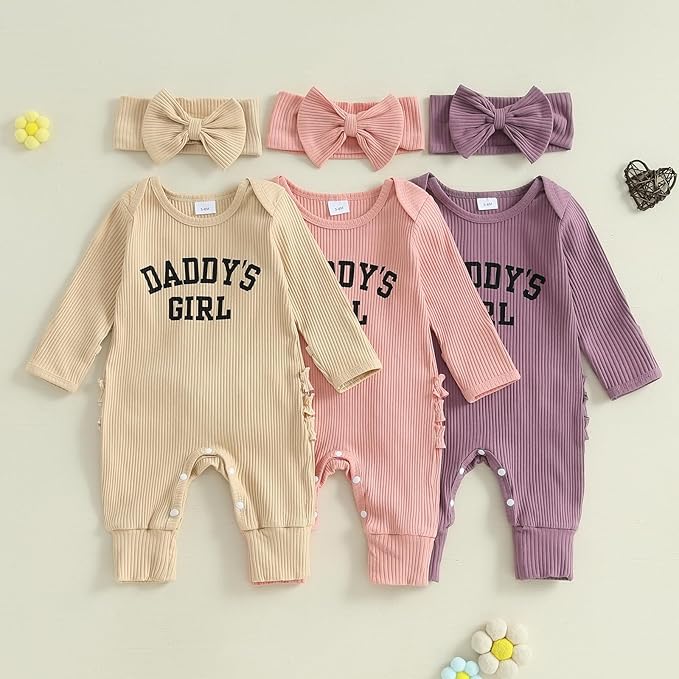 Newborn Girl Clothes Baby Girl Coming Home Outfit Zipper One-piece Outfits Ruffle Footie Bodysuit Jumpsuit Headband