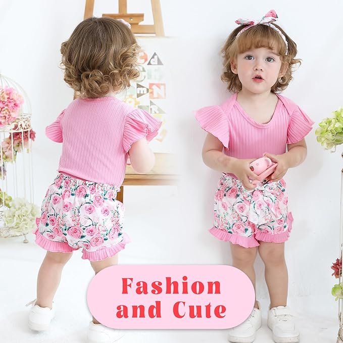 Tiny Cutey Newborn Infant Baby Girl Clothes Romper Floral Shorts Set Summer Outfits Baby Girls' Clothing