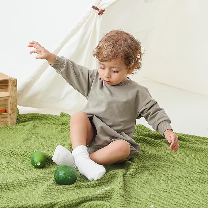 Bafeicao Baby Boy Girl Sweatshirt Romper Organic Cotton Solid Color Long Sleeve Bubble Romper Oversized Warm Fall Winter