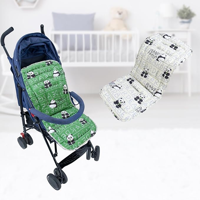 Baby Stroller Cushion,Infant Car Seat Insert-Reversible Universal Breathable and Soft Newborn Stroller Mat,100% Cotton Cover Toddler Seat Pad Liner-34x78cm,1 Pack(Green Panda)