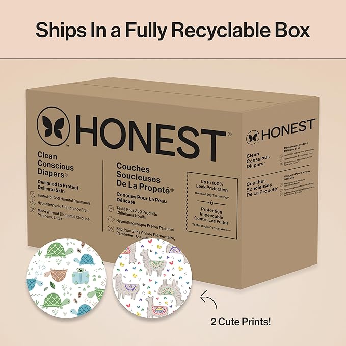 The Honest Company Clean Conscious Diapers for Delicate Skin | Up to 100% Leakproof | Hypoallergenic, Fragrance Free | Gender Neutral | Super Club Box, Size 1 (8-14 lbs), 136 Count (Prints May Vary)