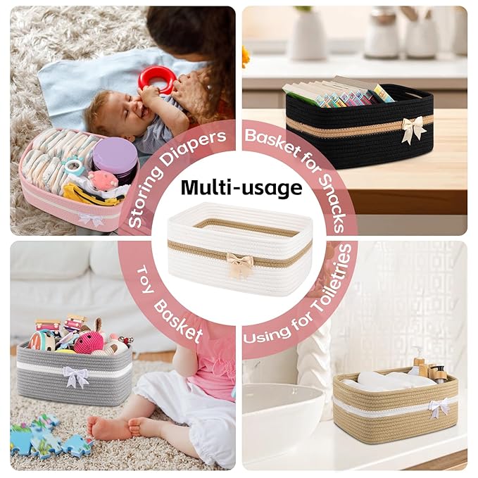 OIAHOMY Large Woven Storage Basket with Handles for Nursery Living Room Shelves, Bow Basket for Gifts Empty with Gift Bags and Ribbons for Baby Showers Pet Toy Bin - Yellow