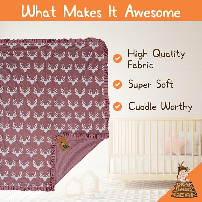 Dear Baby Gear - 40x30 Car Seat Canopy, Infant Carrier Cover for Boys & Girls, Cozy Fall Baby Shower Gift, Nursing & Stroller Use, Newborn Travel Sunshade Accessory, Antlers on Dusty Rose, Pink Dot