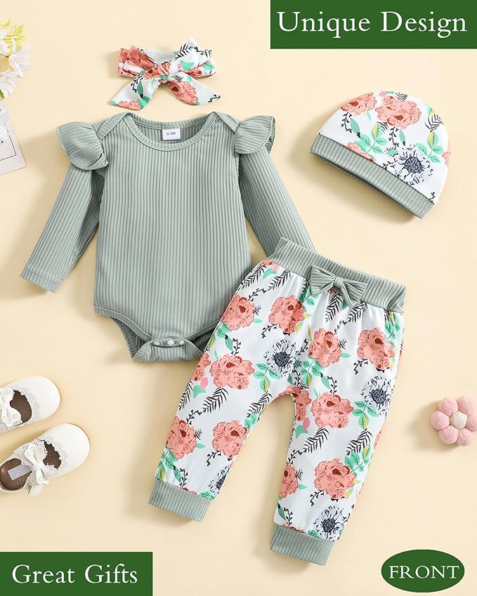 Baby Girl Clothes Newborn Infant Outfits Cute Summer Clothes Spring Romper Set+Hat+Headband