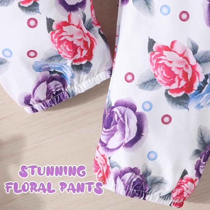 GDTOGRT Baby Girl Clothes Newborn Infant Outfits Ruffle Romper+ Floral Pants + Cute Headband Sets for Girls