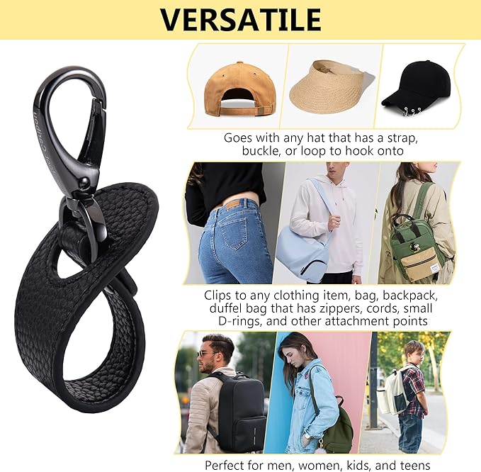 Hat Clip for Travel, Hands-Free Bag, Backpack, Purse, and Hiking Gear Clip-on Holder Strap for Baseball, Snapback, and Ponytail Caps