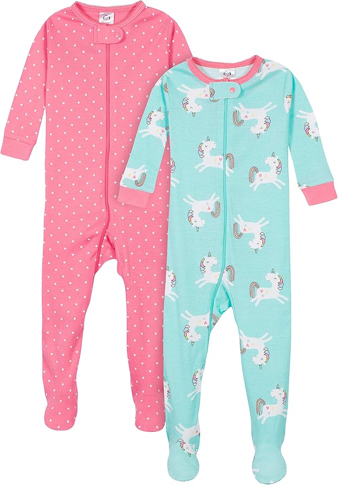 Gerber Baby Girls' 2-Pack Footed Pajamas