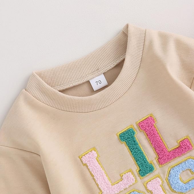 VISGOGO Infant Baby Boy Girls Big Lil Bro Big Lil Sis Matching Set Sweatshirt Romper Embroidery Sweater Toddler Clothes