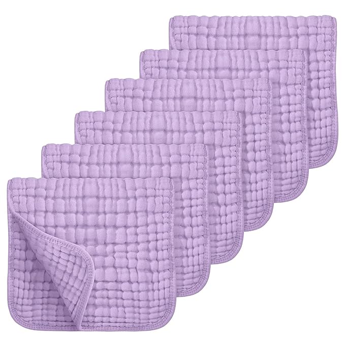 Looxii Muslin Burp Cloths 100% Cotton Muslin Cloths Large 20''x10'' Extra Soft and Absorbent 6 Pack Baby Burping Cloth for Boys and Girls (Purple)