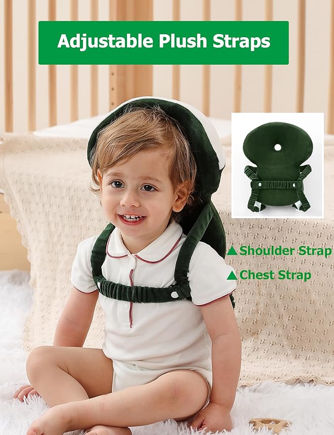 JunNeng Baby Head Protector Backpack Memory Foam, 3-Sided Fall Head Safety Protection (Green UFO)