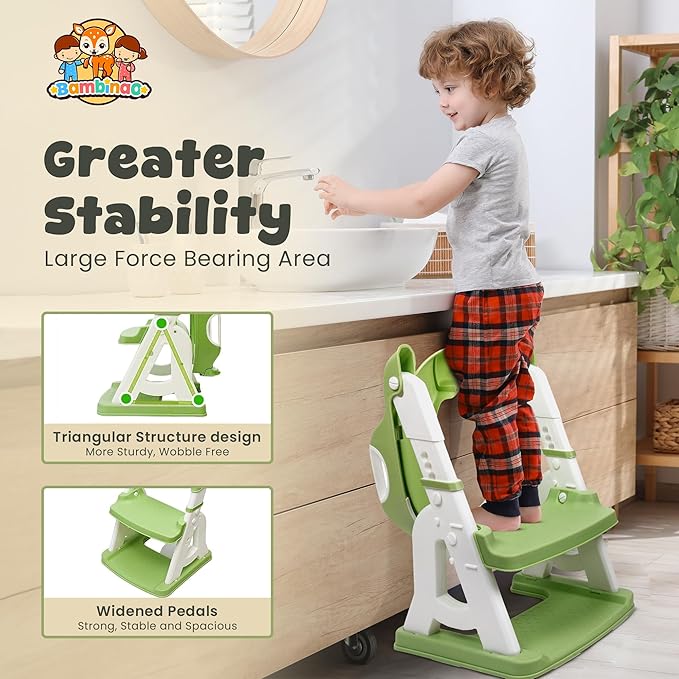 Potty Training Seat & Step Stool – Safe Triangular Frame, 5 Height Levels, Soft Cushion, Anti-Slip Design, Foldable 2-in-1 Toilet Trainer for Toddlers