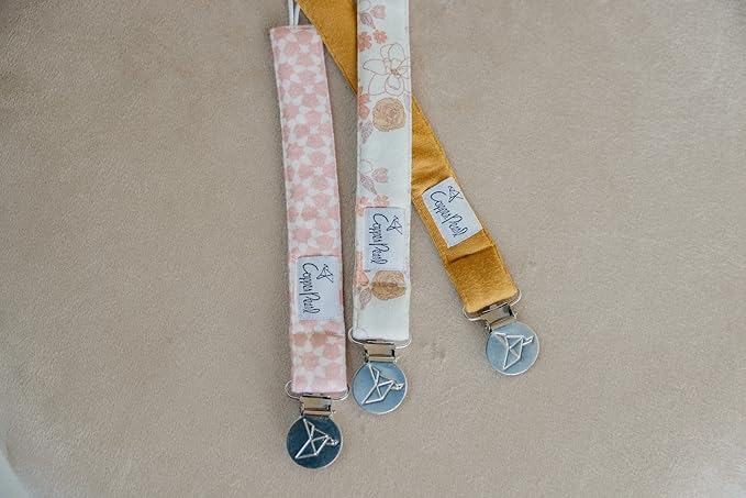 Copper Pearl Pacifier Clip 3-Pack: Premium Knit Binky Clips for Baby Girls and Boys - Stylish Stainless Steel Pacifier Holder Clip - Baby Pacifier Clips for No More Floor Drops - Ferra