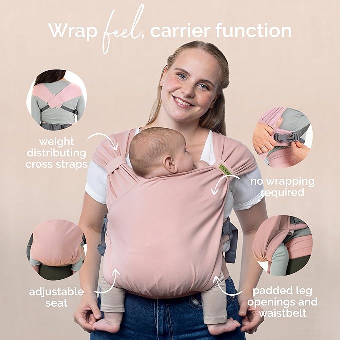Boba Bliss Pre-Wrapped Baby Carrier with Buckle - Newborn to 7-35 lbs Light, Breathable & Easy to Adjust Hybrid Infant Sling & Toddler Carrier - Certified Hip-Healthy for 0-18 Months - Bloom