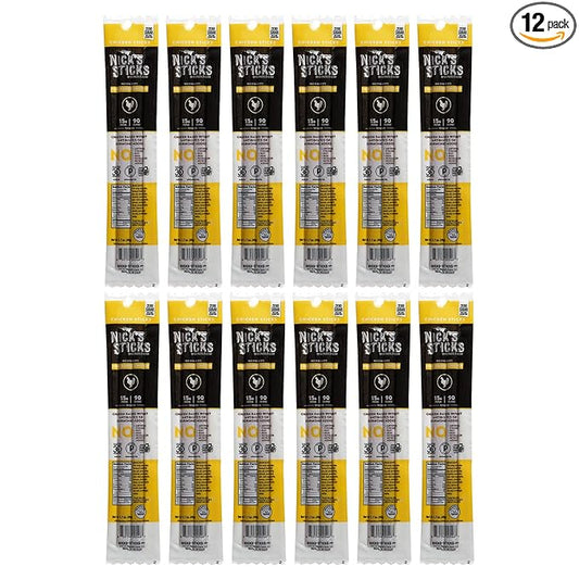 Nick's Sticks Free Range Clean & Balanced Chicken Snack Sticks | Made in the USA | Gluten Free | Paleo, Keto, Whole30 Approved | No Soy, Antibiotics or Hormones (12-1.7oz. Packages of 2 Sticks)