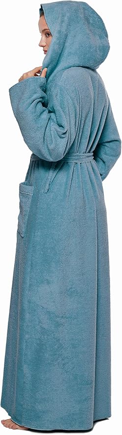 Arus Women's Princess Robe Ankle Long Hooded Lightweight Turkish Cotton Bathrobe
