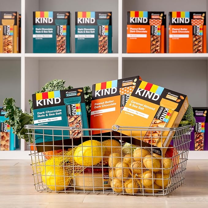 KIND Nut Bars, Favorites Variety Pack, Dark Chocolate Nuts and Sea Salt, Peanut Butter Dark Chocolate, Caramel Almond and Sea Salt, Gluten Free, Up to 7g Protein, 18 Count