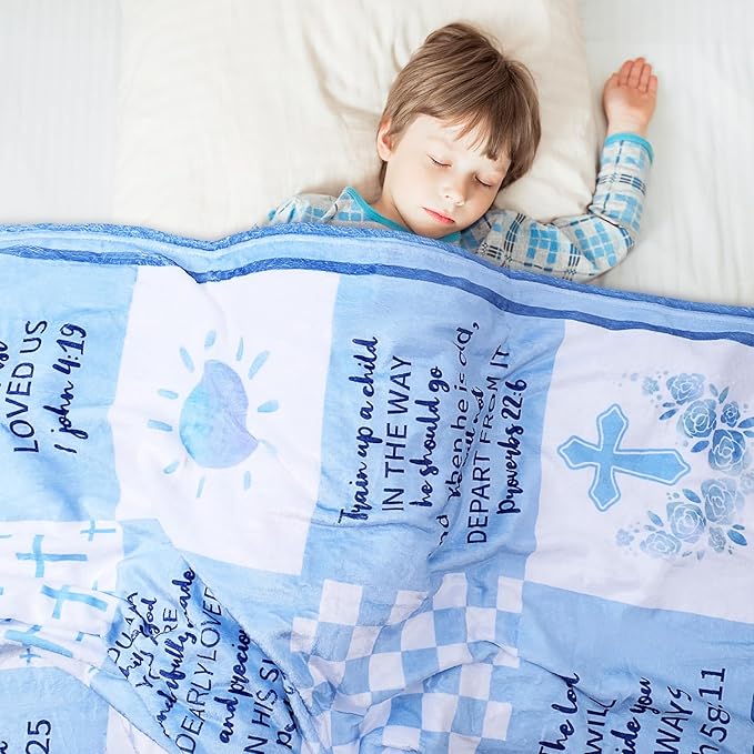 Baptism Gifts for Boy, Christening Gift Set for Baby Boys, Baby Dedication Gift, Includes Bunny Stuffed Animal, First Rosary Beads, Prayer Book, Keepsake Blanket, Catholic Baptism Gift Basket