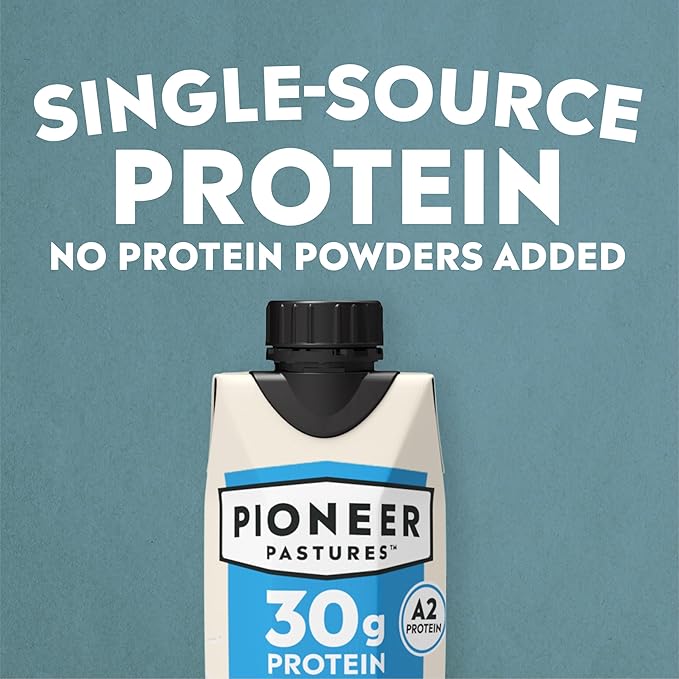 Pioneer Pastures - High Protein A2 Milkshakes - Vanilla - A2 Nutritional Milk, 30g Protein, 2g Sugar, No Sweeteners, No Seed Oils - All-Natural, Breakfast Shake, Meal Replacement, Workout - 11oz, 12 Pack