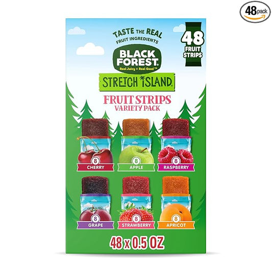 Black Forest, Stretch Island, Fruit Strips, Cherry, Apple, Raspberry, Grape, Strawberry, and Apricot, Zero Grams Added Sugar Non-GMO, 48 ct