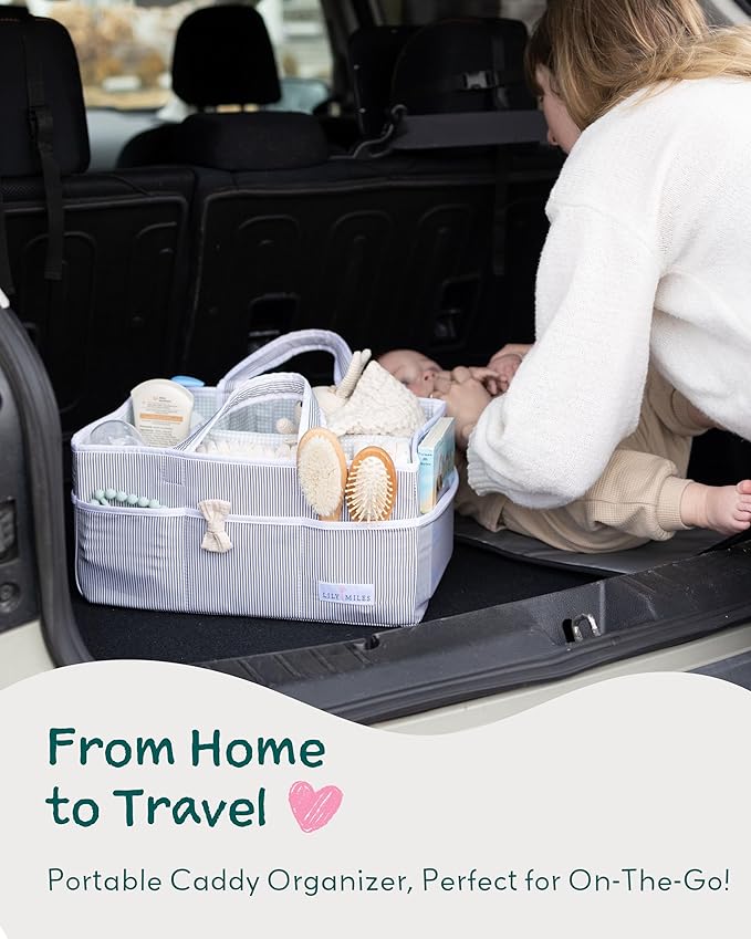 Lily Miles Baby Diaper Caddy - Large Organizer Tote Bag for Newborn essentials Boy or Girl - Baby Shower Basket - Nursery Must Haves - Registry Favorites - Newborn Caddie Car Travel