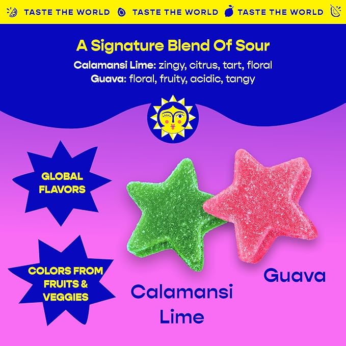 Better Sour Guava Calamansi Lime Gummy Stars Candy, Tropical Sour Gummies with a Tangy Twist, Bold and Juicy Sour Candy Made with Real Fruit Flavors, Vegan and Gluten-Free, 10 Pouch Set