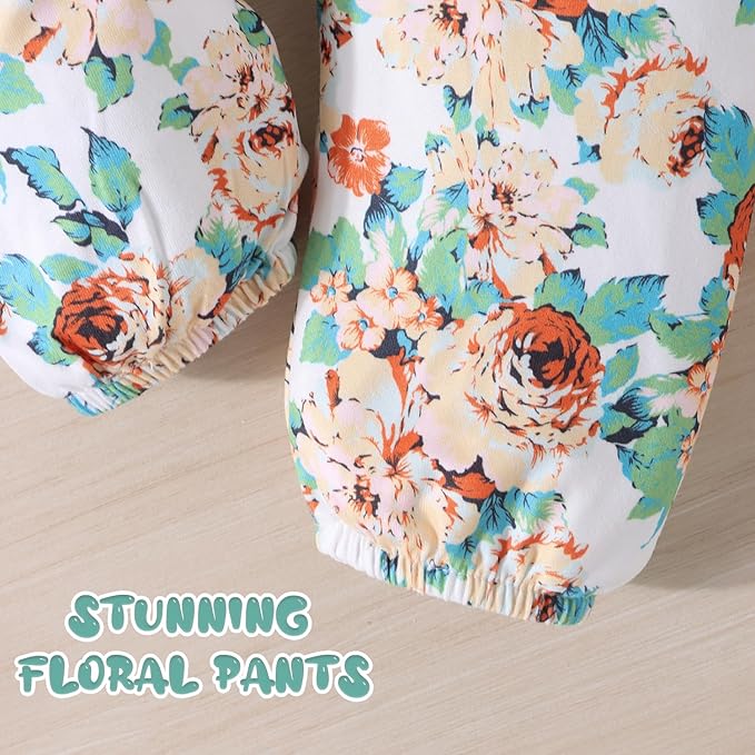 GDTOGRT Baby Girl Clothes Newborn Infant Outfits Ruffle Romper+ Floral Pants + Cute Headband Sets for Girls