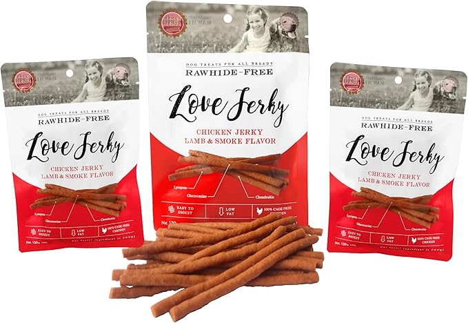 Rena's Recipe Love Jerky (Lamb & Smoke Flavor) Soft Chicken Stick with Glucosamine/Chondroitin (Joints) and Lycopene (Antioxidant)