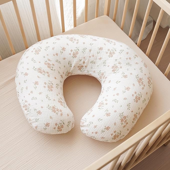 Konssy Muslin Nursing Pillow Covers, 100% Cotton Soft & Adorable Covers for Breastfeeding Pillows, Slipcovers for Newborn Baby Boys & Girls