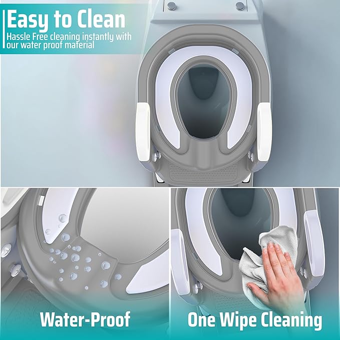 3-in-1 Toddler Potty Training Toilet with Ladder, Easy Assembly, Collapsible Potty Training Seat, Anti-slip Foldable Toddler Toilet Seat with Adjustable Step Stool For Kids Boys And Girls (Grey)