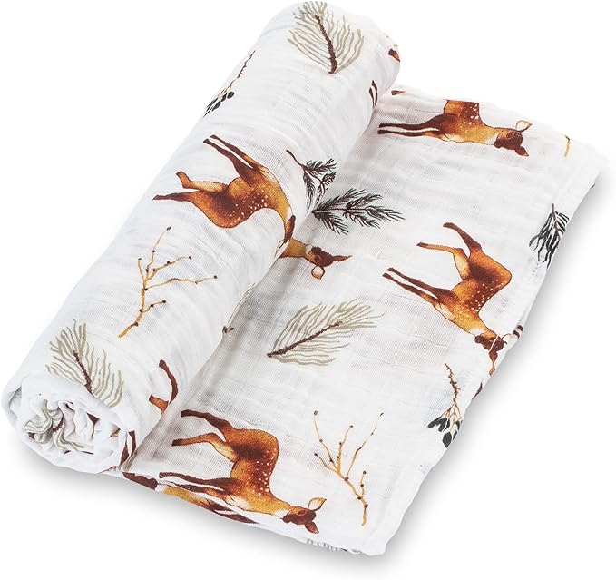 LollyBanks Swaddle Blanket | 100% Muslin Cotton | Newborn and Baby Nursery Essentials for Boys, Registry | Deer Print