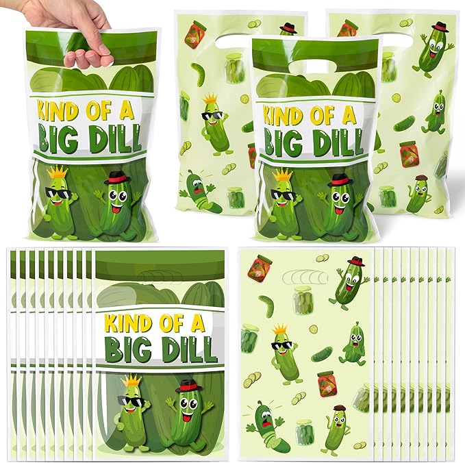 Funny Pickle Party Favor Bags - 50Pcs Kind of a Big Deal Cucumber Goody Candy Treat Gifts Bags, Interesting Vegetable Themed Party Decorations for Adults Kids Birthday Fruit Vegetable Events Supplies