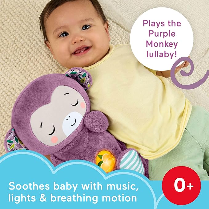 Fisher-Price Baby Toy Soothe ‘n Snuggle Purple Monkey Plush Portable Sound Machine with Breathing Motion & Lights for Newborns Ages 0+ Months