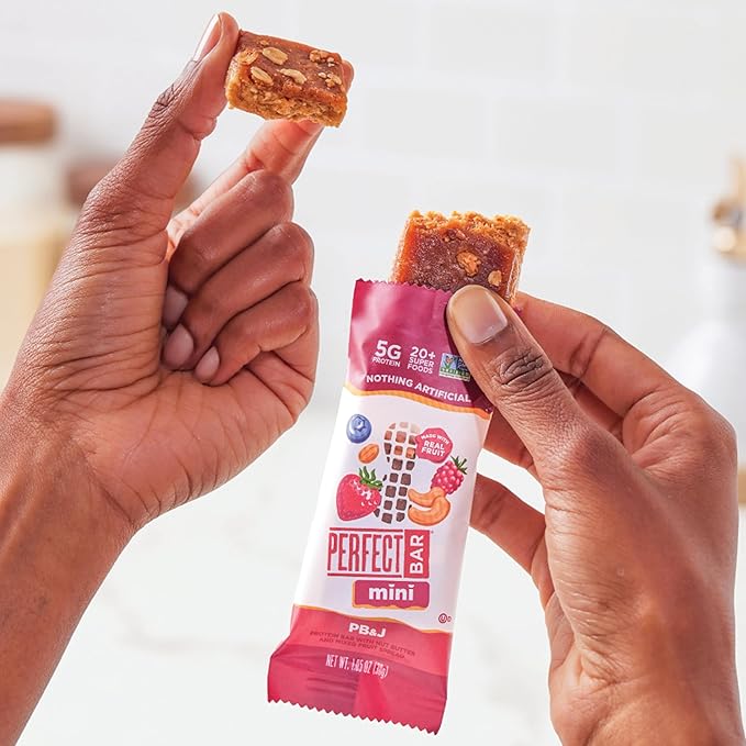 Perfect Bar Mini, PB&J Protein Bar, Protein Snack, Snack Bar, Gluten Free, Soy Free, Non GMO, No Sugar Alcohols, 1.5 Ounce Bar, 18 Count