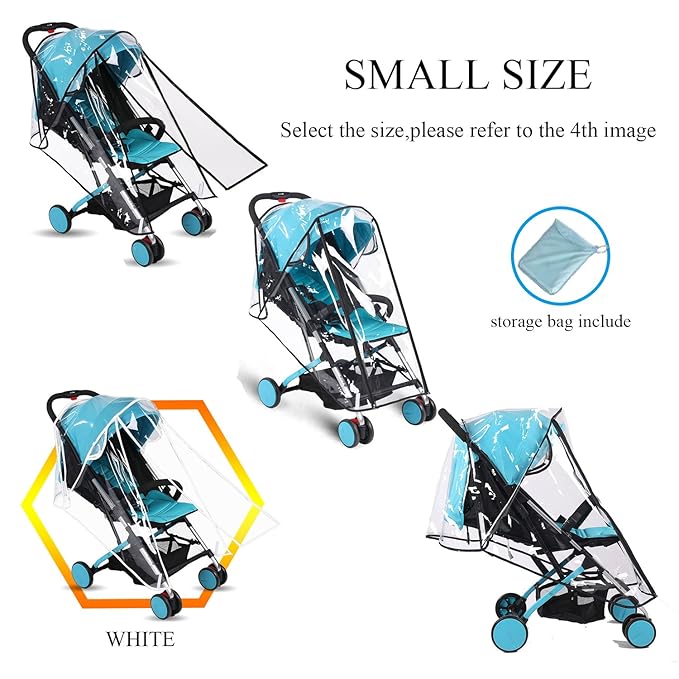 Baby Stroller Rain Cover Umbrella Weather Shield Accessories Universal Size Protect from Rain Wind Snow Dust Water Proof Ventilate Clear Food Grade Materia EVA Plastic Zipper Black (Small)
