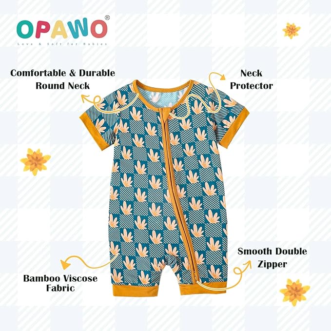 OPAWO Bamboo Baby Pajamas 3 Pack, Double Zipper Bamboo Sleepers for Baby Boy Girl Romper, Toddler Summer Clothes Outfit 0-24M