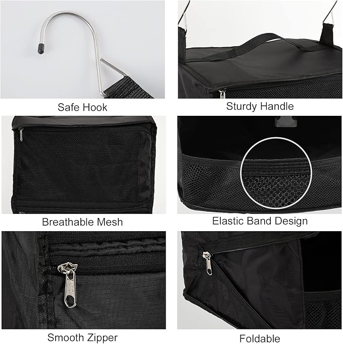 TABITORA Travel Portable Hanging Shelves Closet Organizer Packing Luggage Storage with Multifunctional and Foldable Invisible Compartment,Lightweight, for Suitcase, RV,Closet…Black,XXL