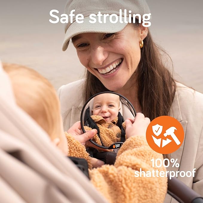 Baby Uma Stroller Mirror for Baby - 100% Shatterproof Clamp On Mirror, Universal with Tight-Grip Silicone Leg, Easy On 'n Off, Stroller Accessories (⌀ 3.8 in)