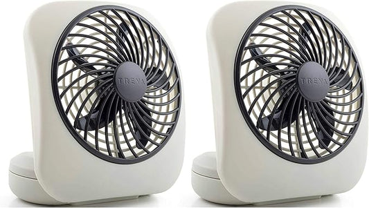 O2COOL Treva 5 Inch Battery Powered Fan Portable Desk Fan 2 Cooling Speeds with Compact Folding & Tilt Design Cubicle Accessories Small Portable 2 Pack (Grey)
