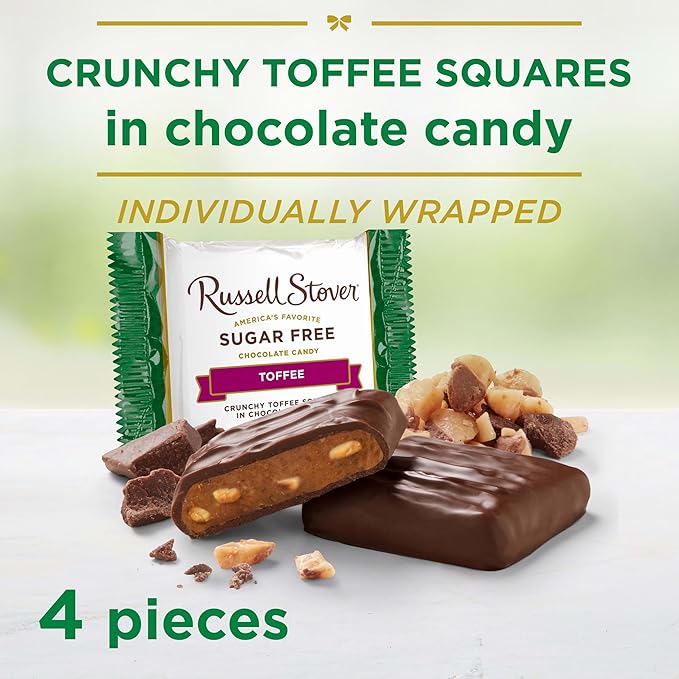 RUSSELL STOVER Sugar Free Toffee Squares in Chocolate Candy, 2 oz. bag (Pack of 10)
