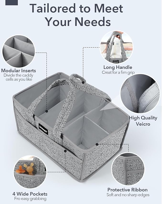 URMYWO Diaper Caddy Organizer - Portable Baby Diaper Caddy with Handle, Large Nursery Organizer Storage Basket for Newborn Essentials, Baby Registry Must Have Shower Gift for Home and Car Travel
