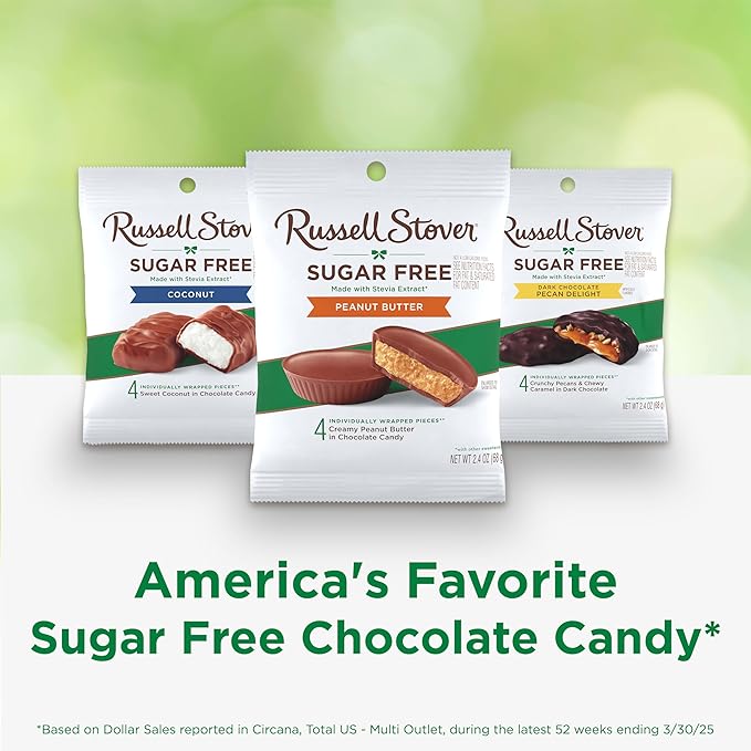 RUSSELL STOVER Sugar Free Peanut Butter Chocolate Candy, 2.4 oz. bag (Pack of 10)
