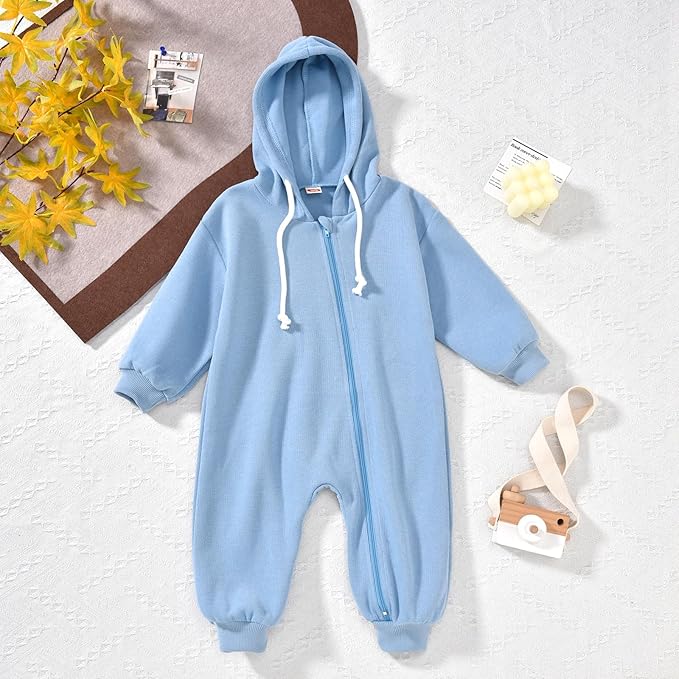 Unutiylo Unisex Baby Boys Girls Long Sleeve Infant Baby Zipper Hooded Jumpsuits Romper Loose Outfit Clothes