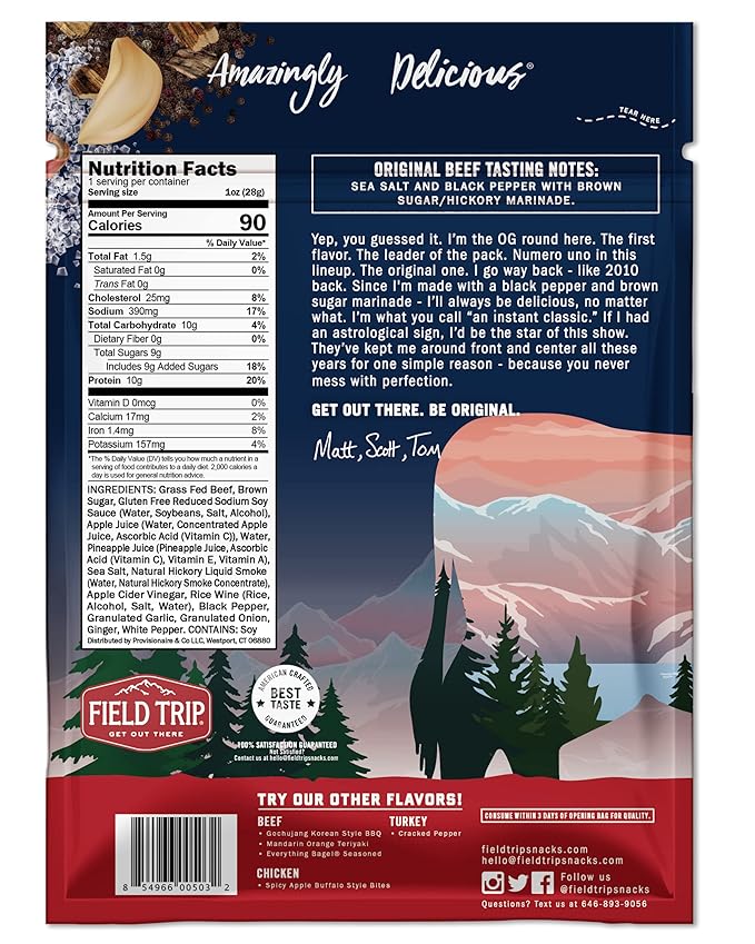 Field Trip Beef Jerky, Original, 1 Oz Bag, 12 Bags/carton