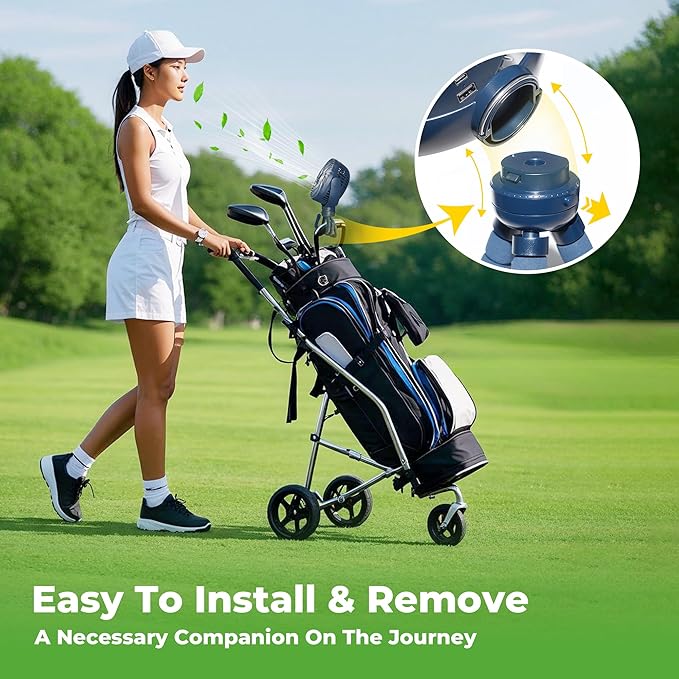 10L0L Universal Golf Cart Fan Fits Yamaha/EZGO/Club Car, Octopus Shape 360°Degree Rotational Fan, 3 Speed Adjustment, Support for Reverse Charging and Emergency Lighting-Black & Blue