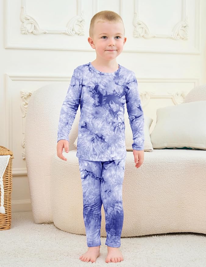 Jimonda Kids Toddler Soft Rayon From Bamboo Pajamas Long Sleeve Boys Girls Sleepwear Outdoor 4pcs Set Tops&Pants Tie Dye Pj