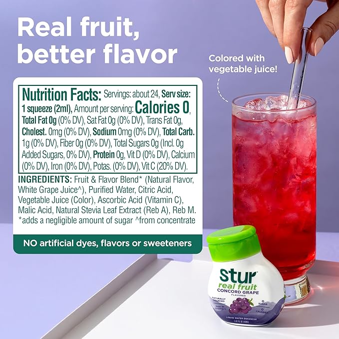 Stur Liquid Water Enhancer | Concord Grape | Naturally Sweetened | High in Vitamin C & Antioxidants | Sugar Free | Zero Calories | Keto | Vegan | 5 Bottles, Makes 120 Drinks